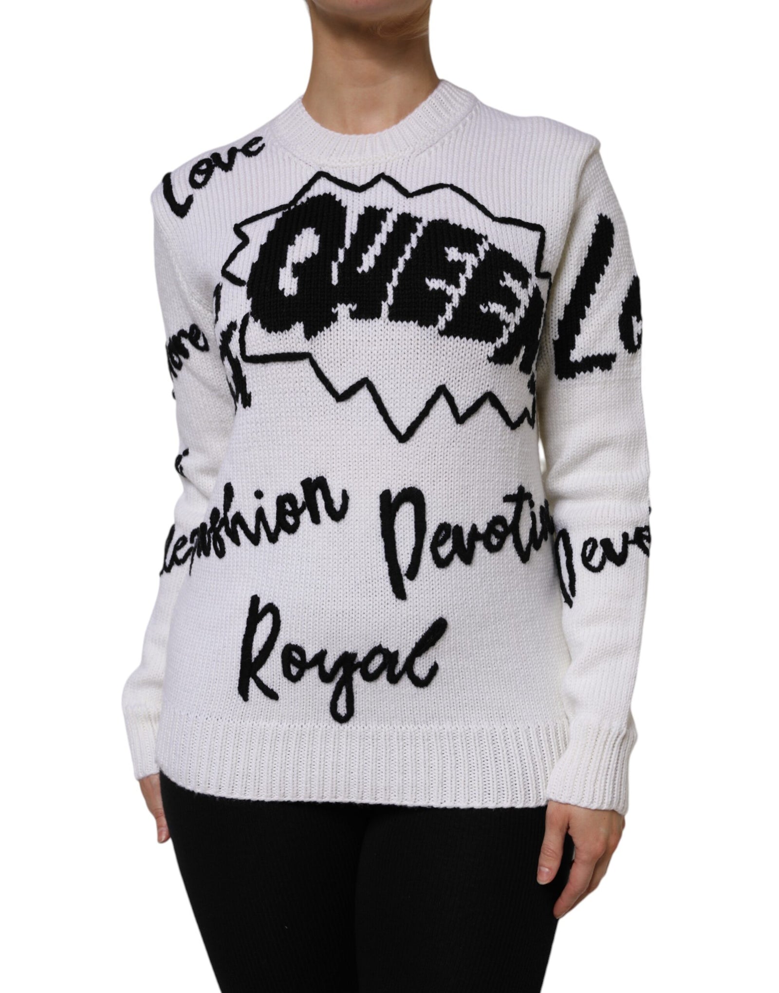 Dolce &amp; Gabbana White Wool Knit Crew Neck Pullover Sweater