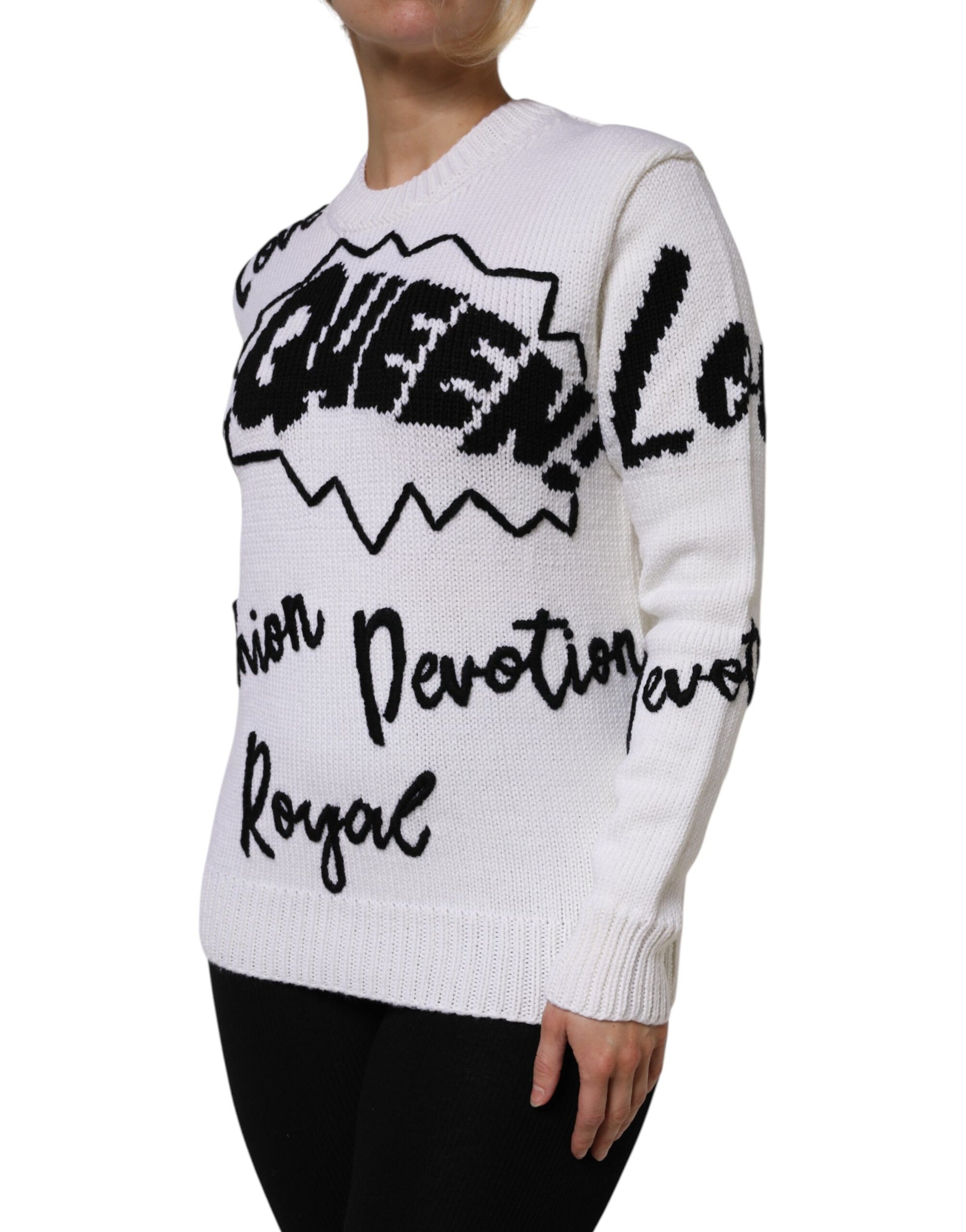Dolce &amp; Gabbana White Wool Knit Crew Neck Pullover Sweater