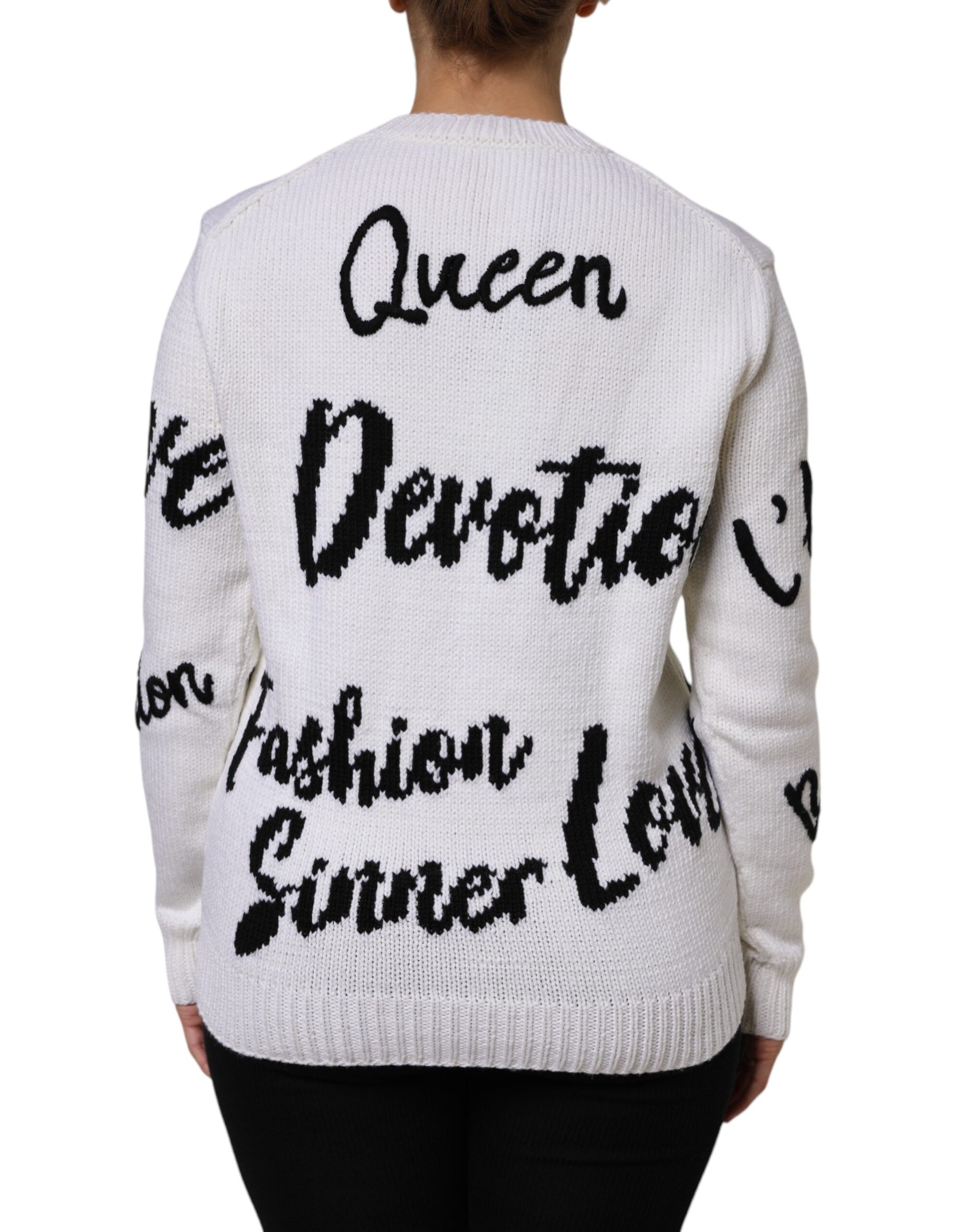 Dolce &amp; Gabbana White Wool Knit Crew Neck Pullover Sweater