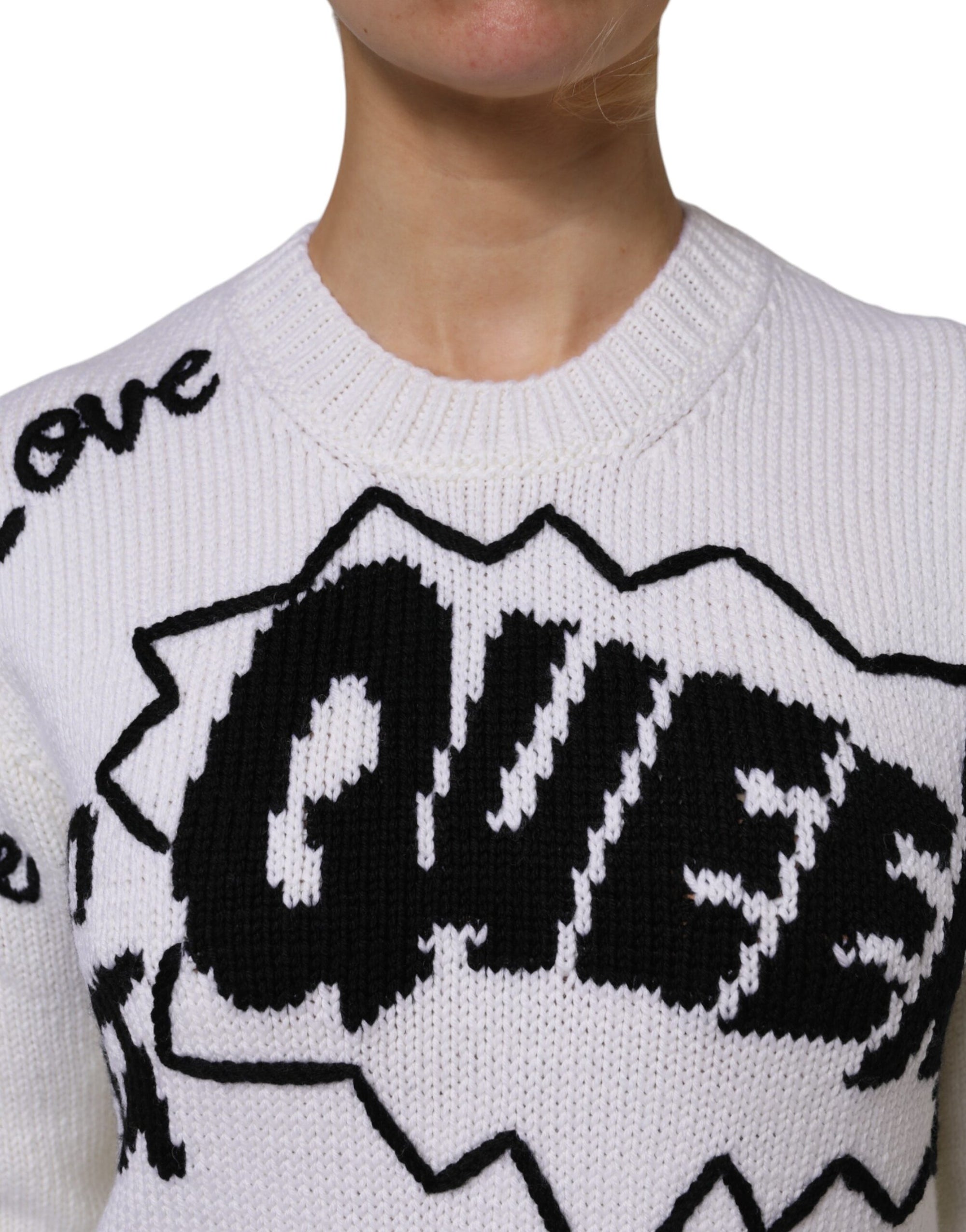 Dolce &amp; Gabbana White Wool Knit Crew Neck Pullover Sweater