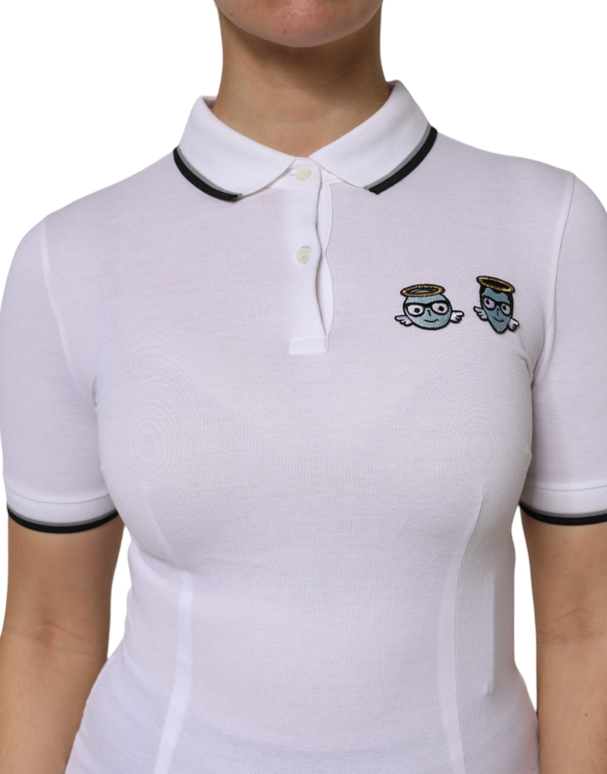 Dolce & Gabbana White Cotton Short Sleeves Collared Polo Top