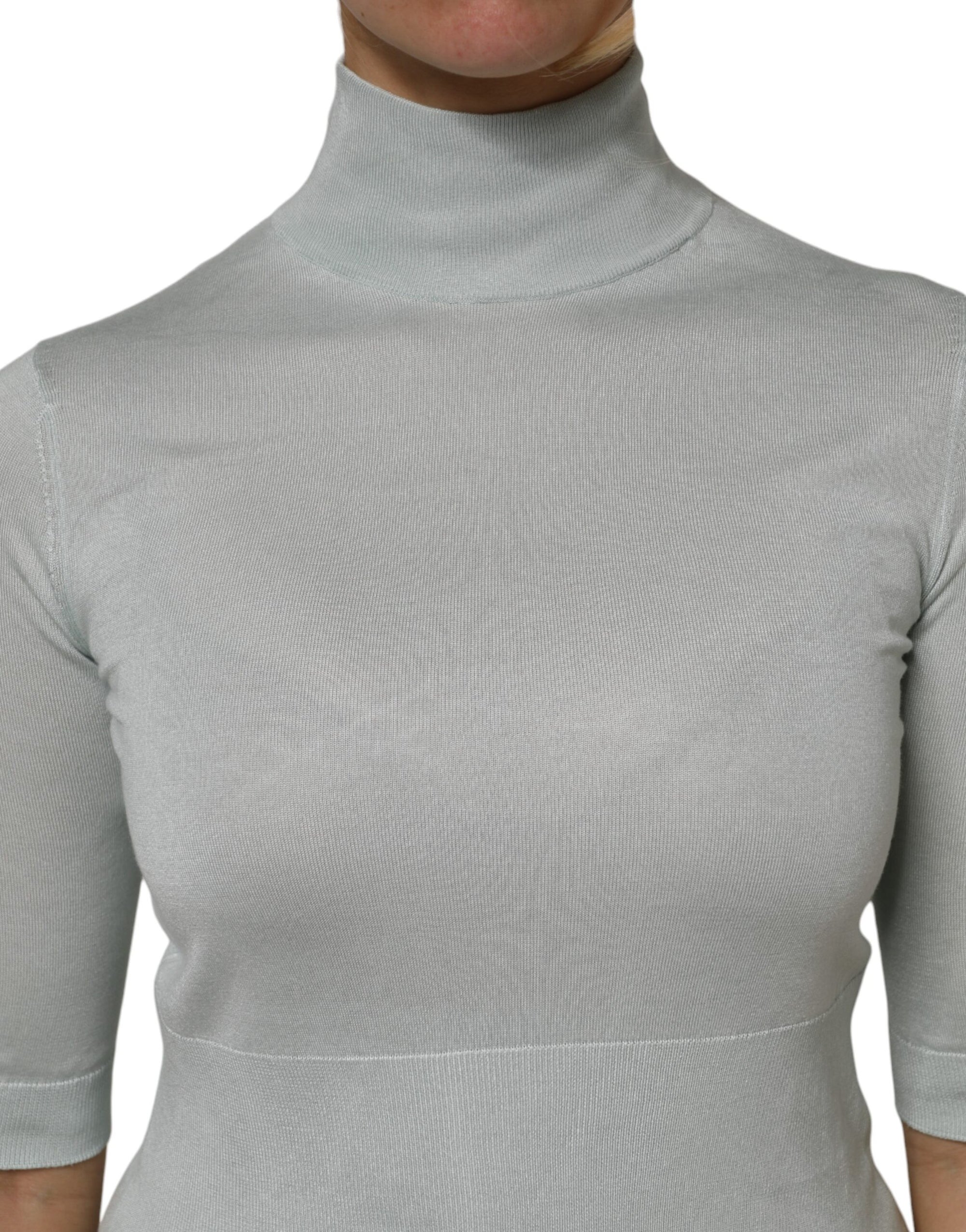 Dolce & Gabbana Light Green Silk Turtleneck 3/4 Sleeves Top