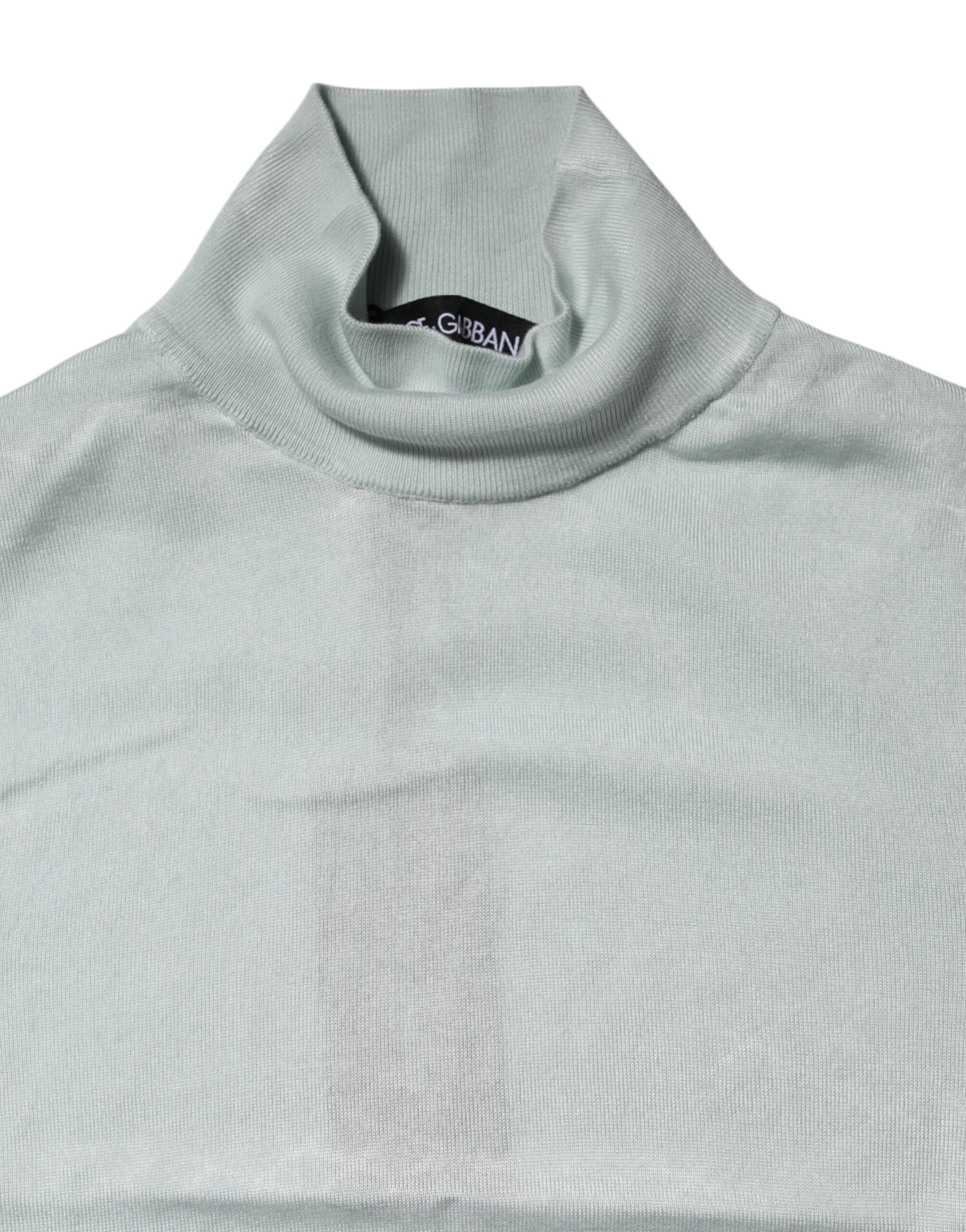 Dolce & Gabbana Light Green Silk Turtleneck 3/4 Sleeves Top