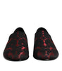 Dolce & Gabbana Red Black Jacquard Slip On Loafers Shoes