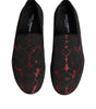 Dolce & Gabbana Red Black Jacquard Slip On Loafers Shoes