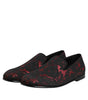 Dolce & Gabbana Red Black Jacquard Slip On Loafers Shoes
