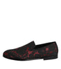 Dolce & Gabbana Red Black Jacquard Slip On Loafers Shoes