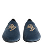 Dolce & Gabbana Blue Velvet DG Logo Loafers Formal Shoes