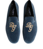 Dolce & Gabbana Blue Velvet DG Logo Loafers Formal Shoes