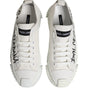 Dolce & Gabbana White Logo Print Lace Up Low Top Sneakers Shoes