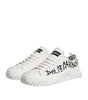 Dolce & Gabbana White Logo Print Lace Up Low Top Sneakers Shoes