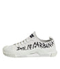 Dolce & Gabbana White Logo Print Lace Up Low Top Sneakers Shoes
