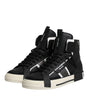 Dolce & Gabbana Black Leather High Top Logo Men Sneakers Shoes