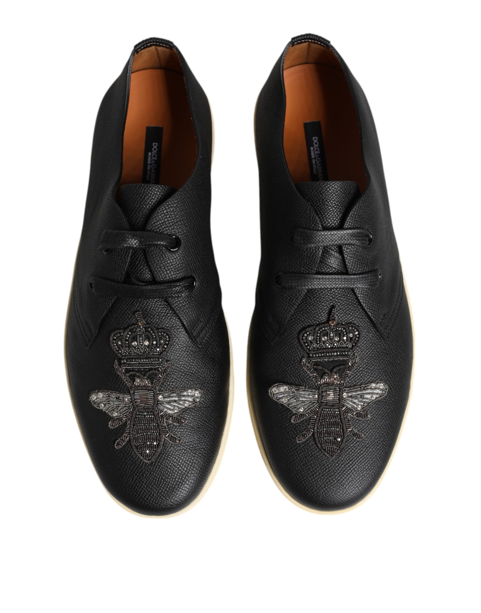 Baskets basses Dolce &amp; Gabbana en cuir noir avec couronne d'abeille