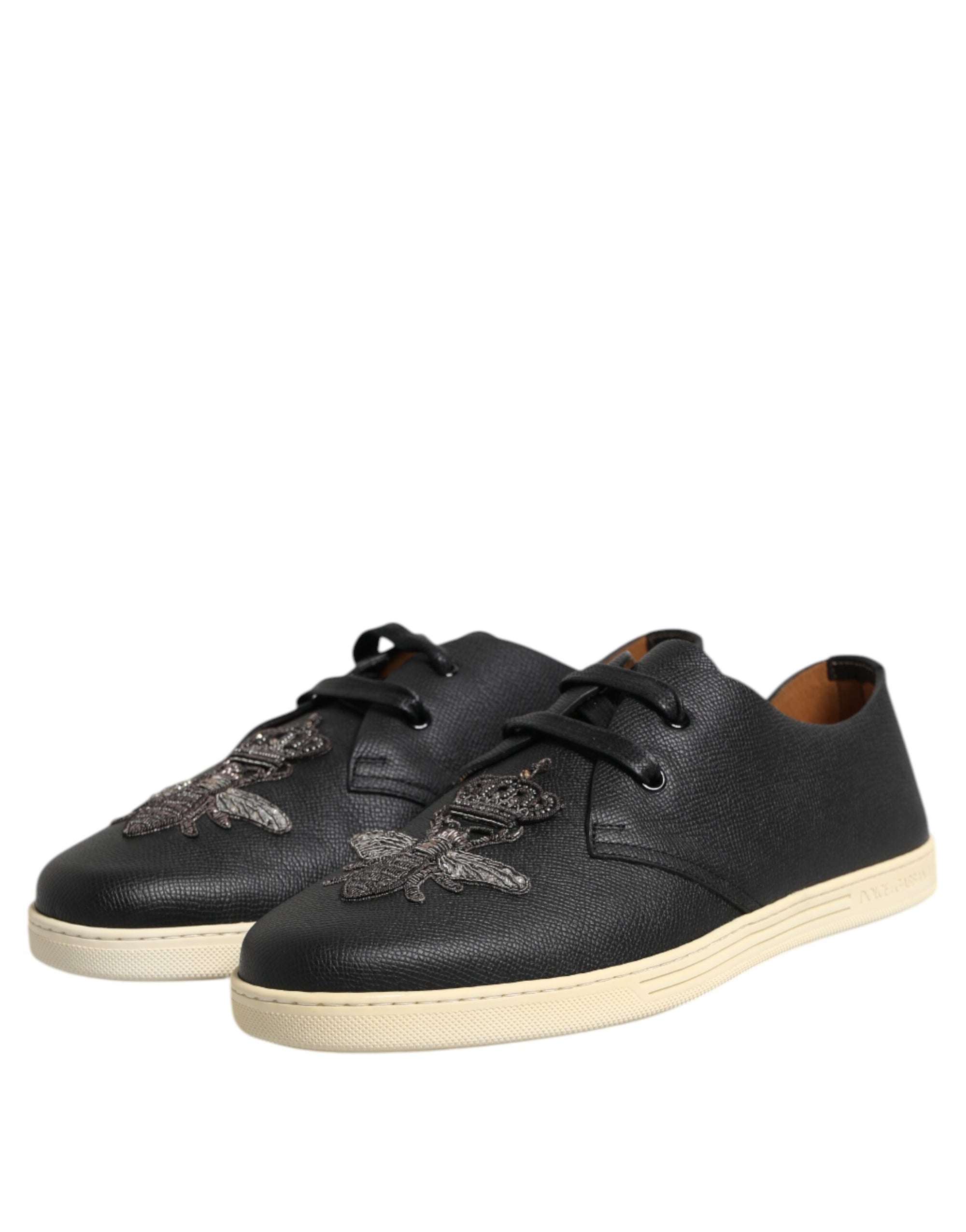 Baskets basses Dolce &amp; Gabbana en cuir noir avec couronne d'abeille