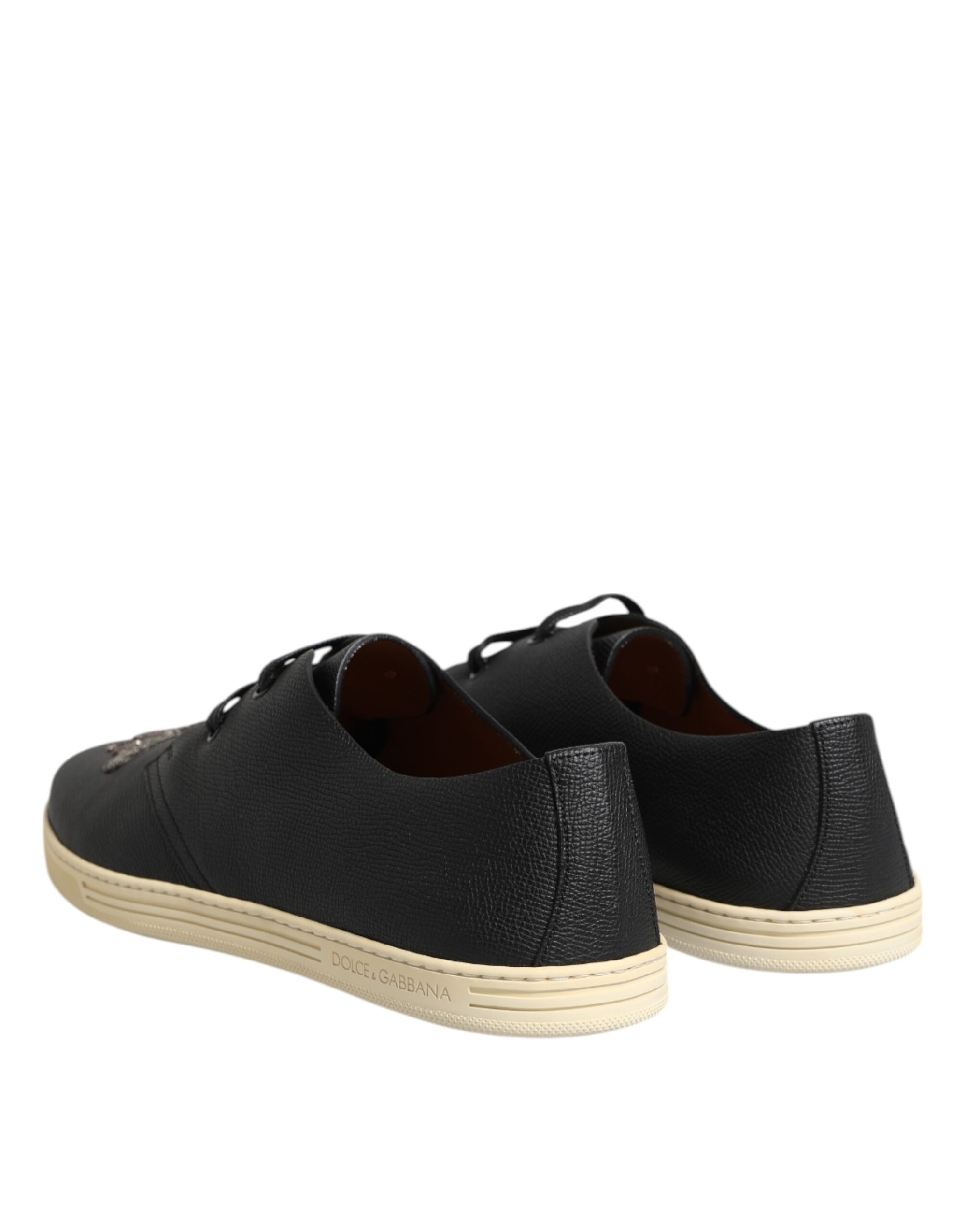 Baskets basses Dolce &amp; Gabbana en cuir noir avec couronne d'abeille