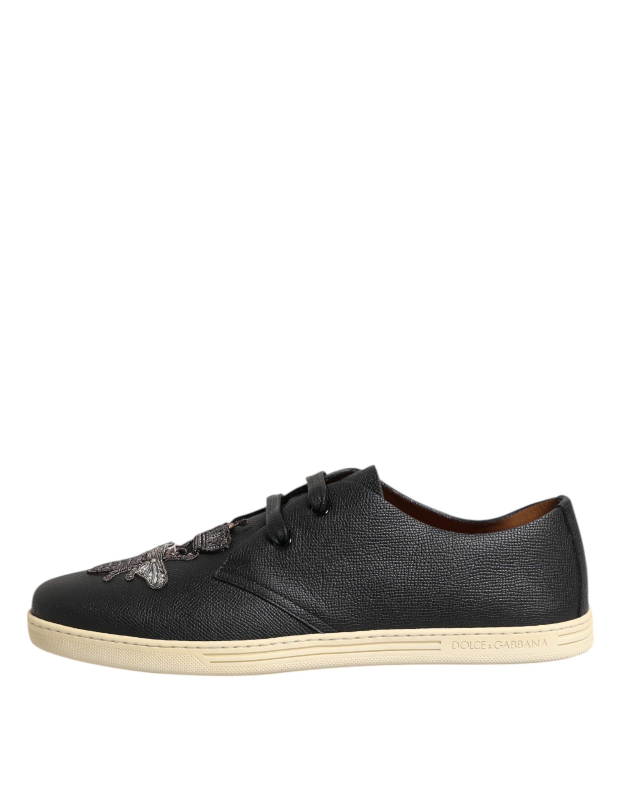 Baskets basses Dolce &amp; Gabbana en cuir noir avec couronne d'abeille