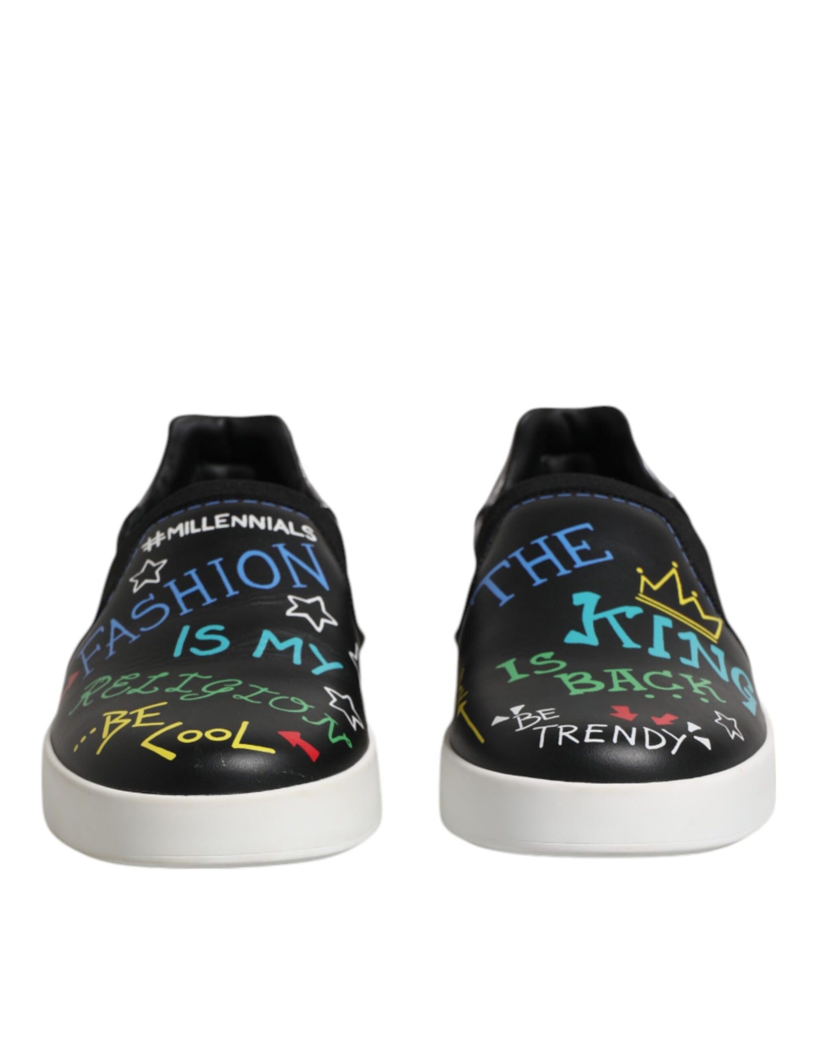 Dolce & Gabbana Black Leather Studded Graffiti Sneakers Shoes