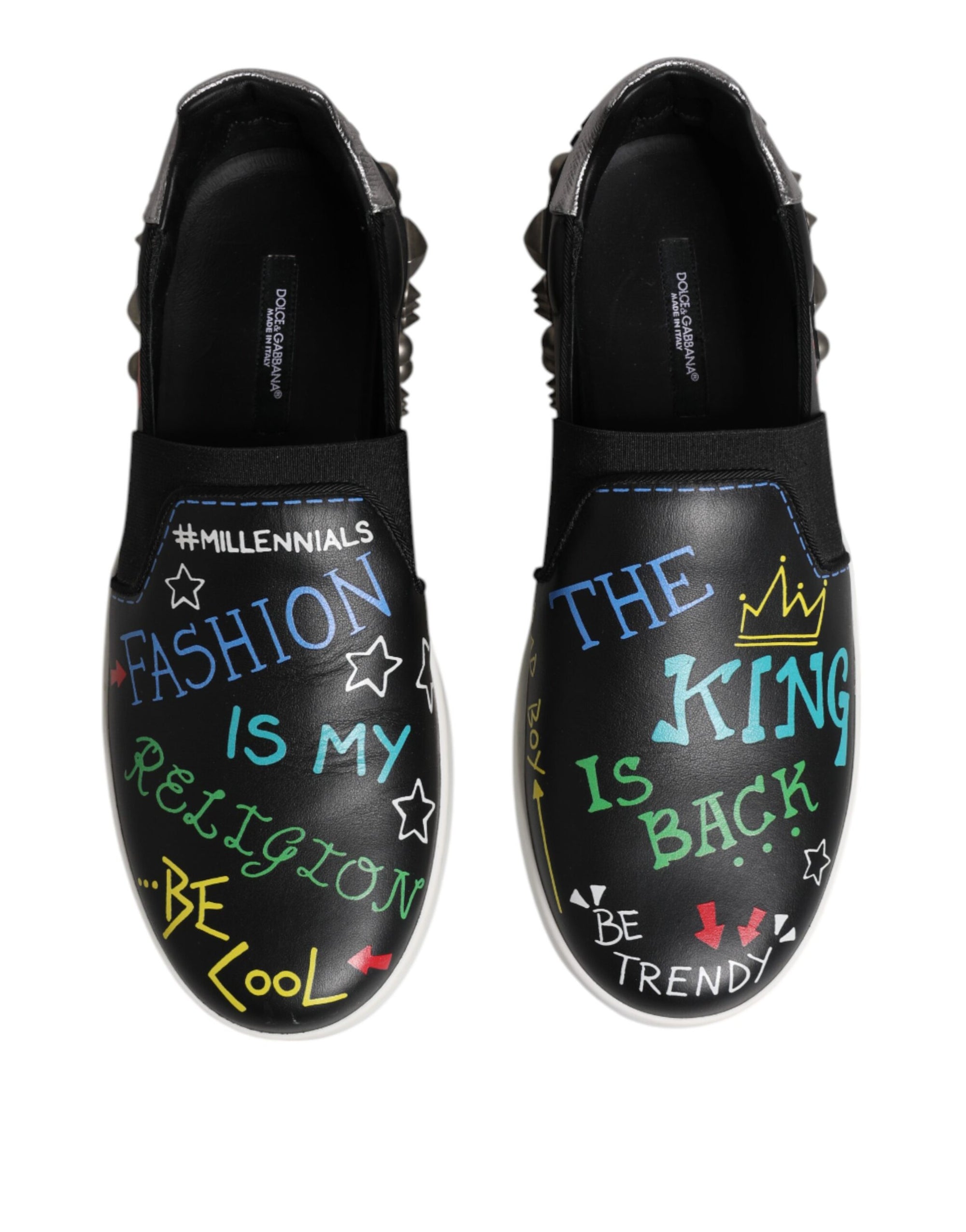 Baskets cloutées en cuir noir Dolce &amp; Gabbana à motif graffiti