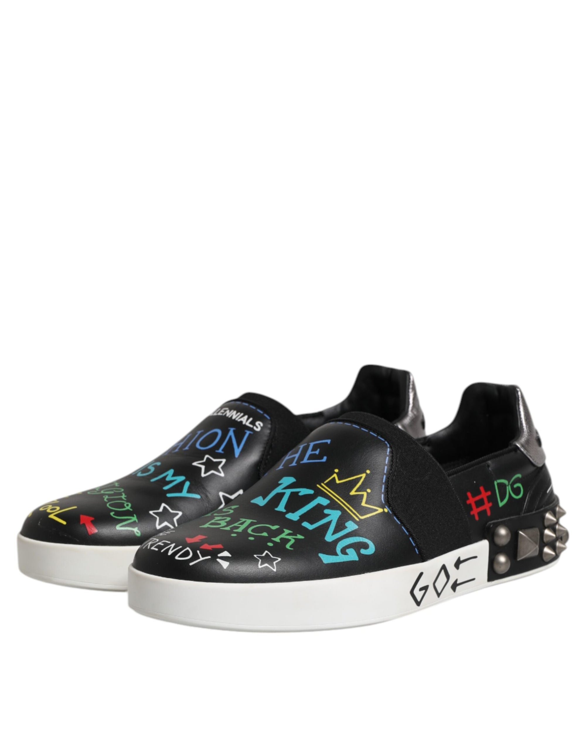 Baskets cloutées en cuir noir Dolce &amp; Gabbana à motif graffiti