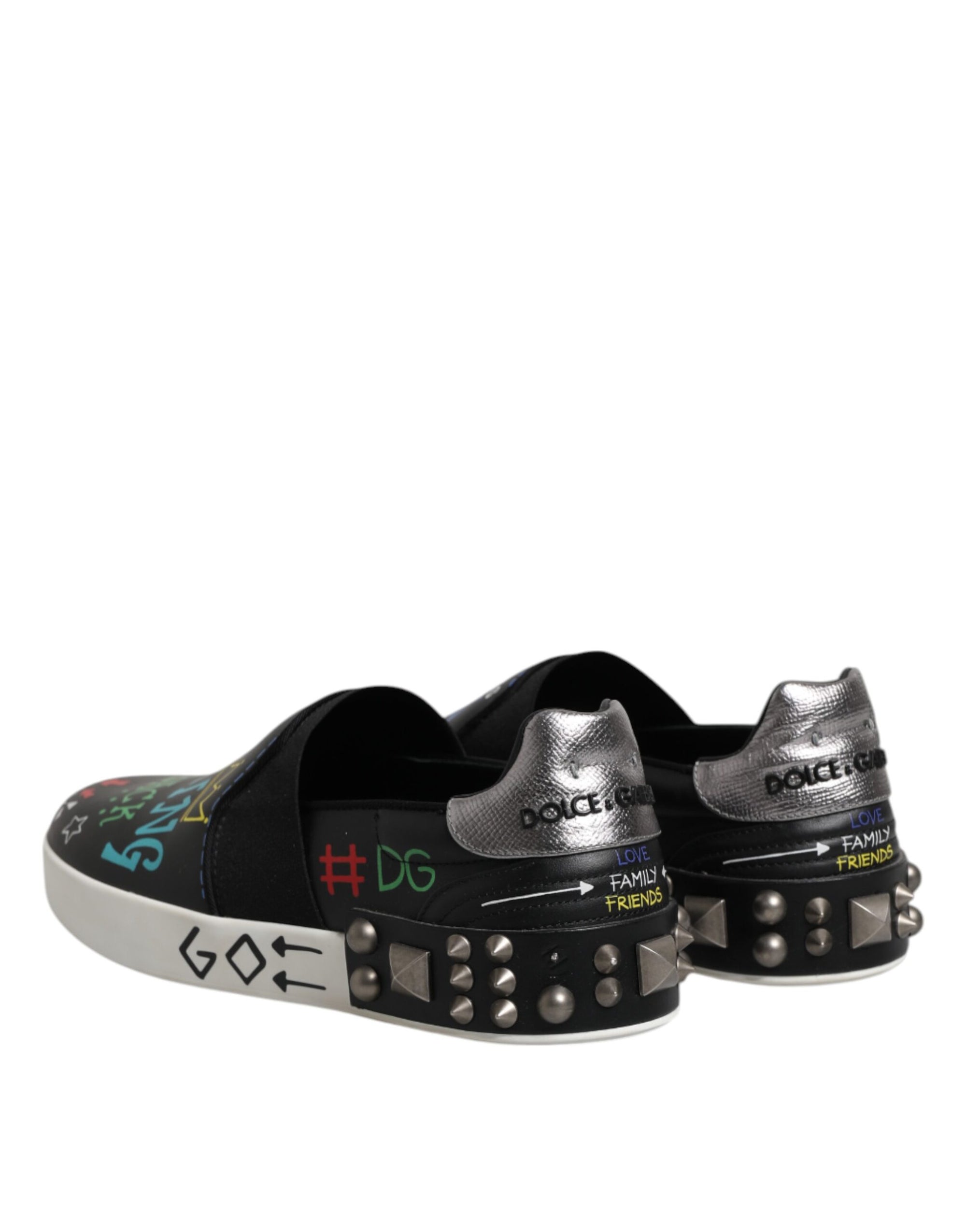 Baskets cloutées en cuir noir Dolce &amp; Gabbana à motif graffiti