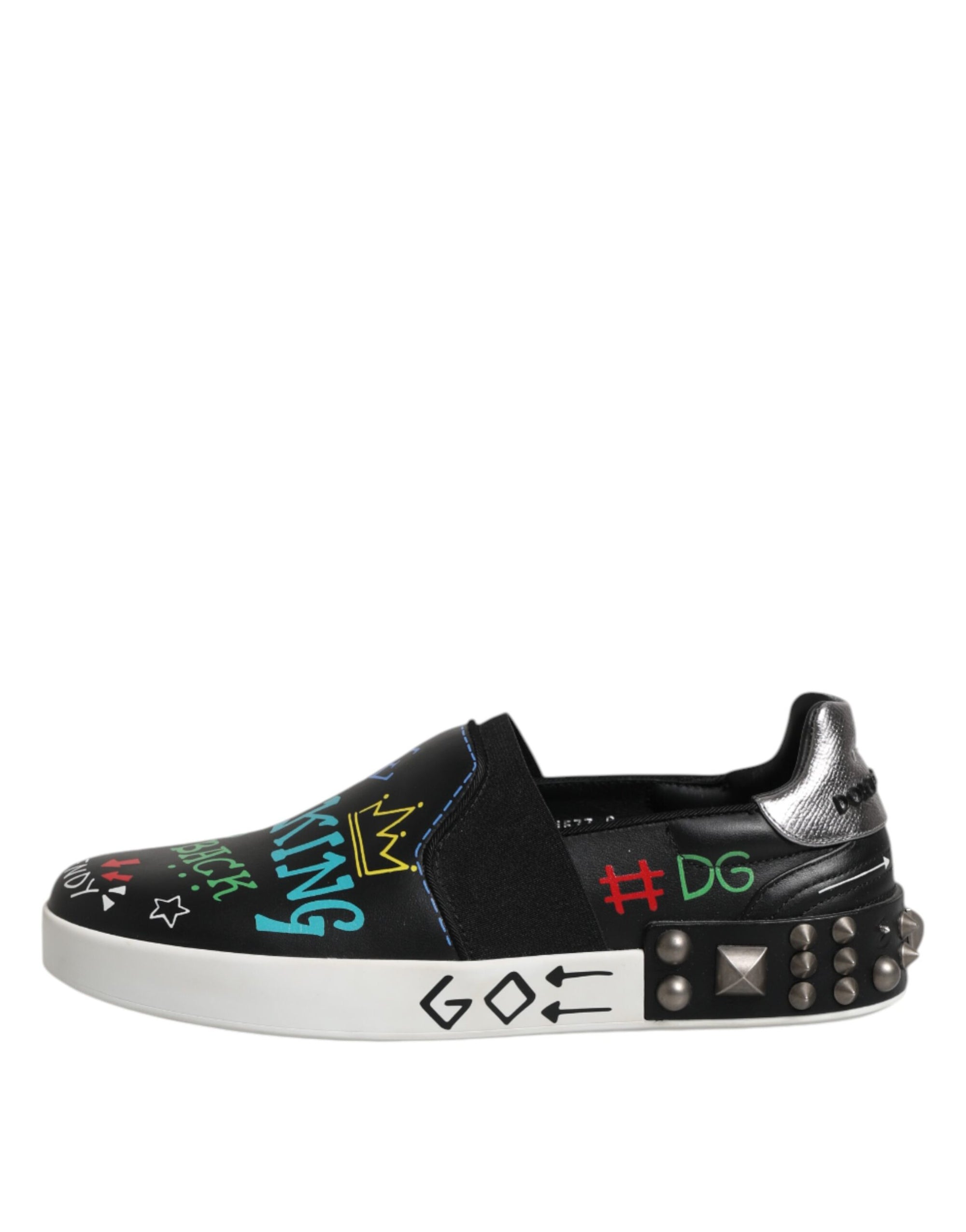Baskets cloutées en cuir noir Dolce &amp; Gabbana à motif graffiti