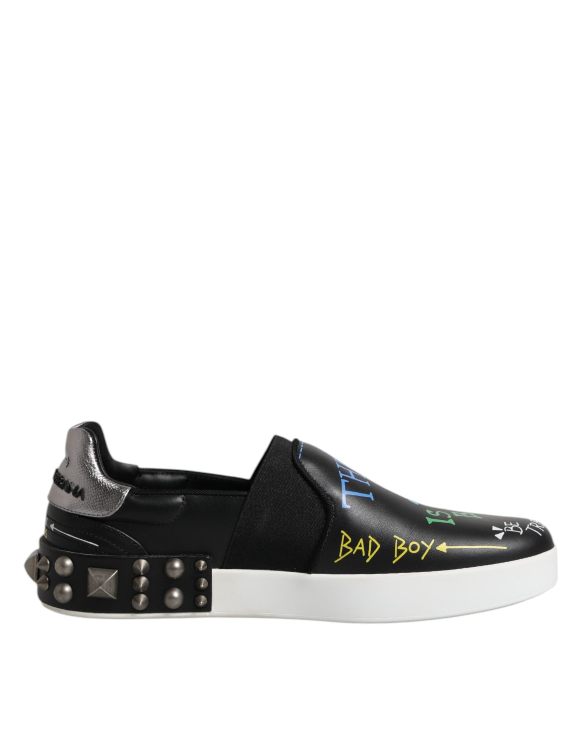 Baskets cloutées en cuir noir Dolce &amp; Gabbana à motif graffiti