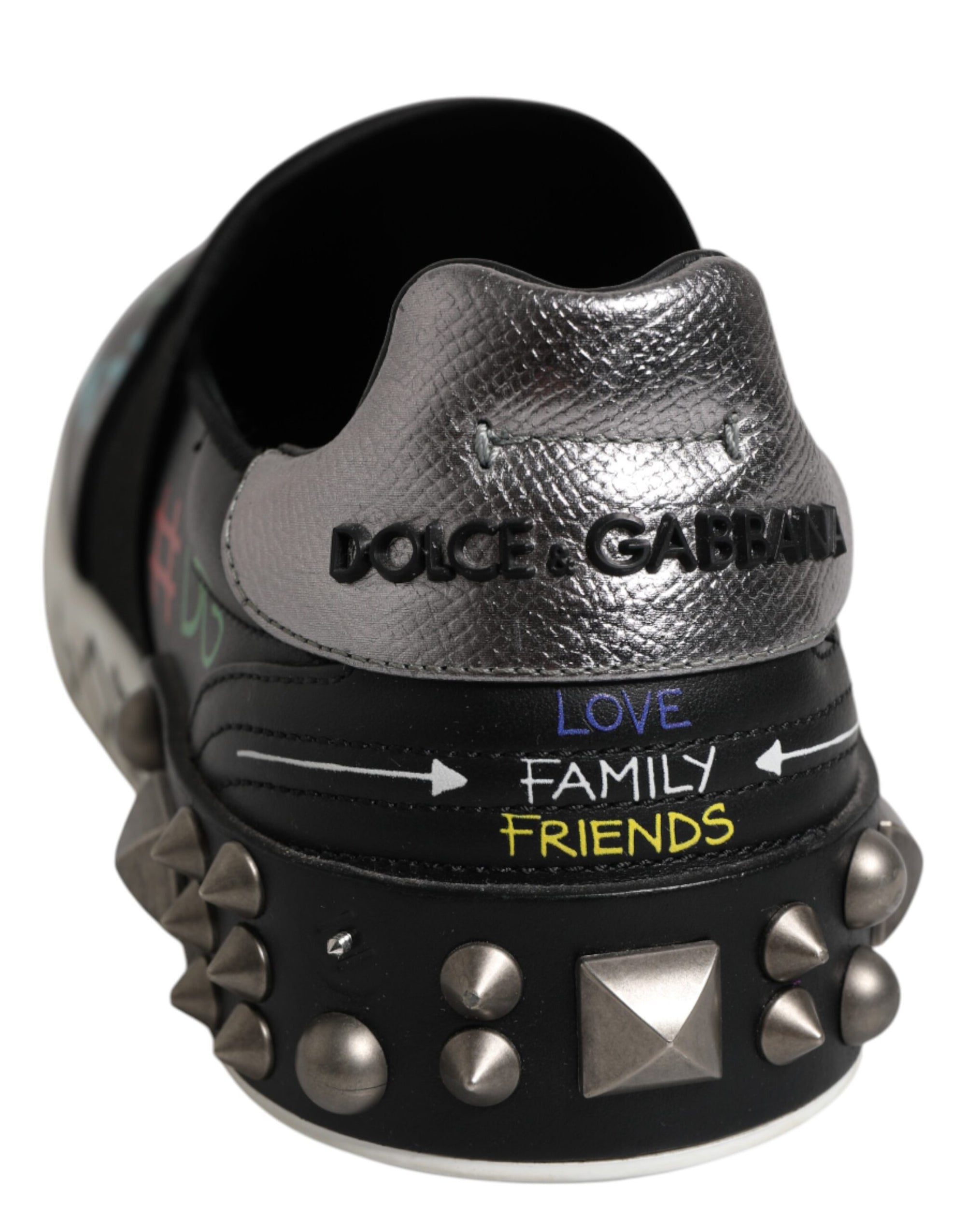 Baskets cloutées en cuir noir Dolce &amp; Gabbana à motif graffiti
