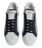 Dolce & Gabbana White Blue Leather Crown Milano Sneaker Shoes