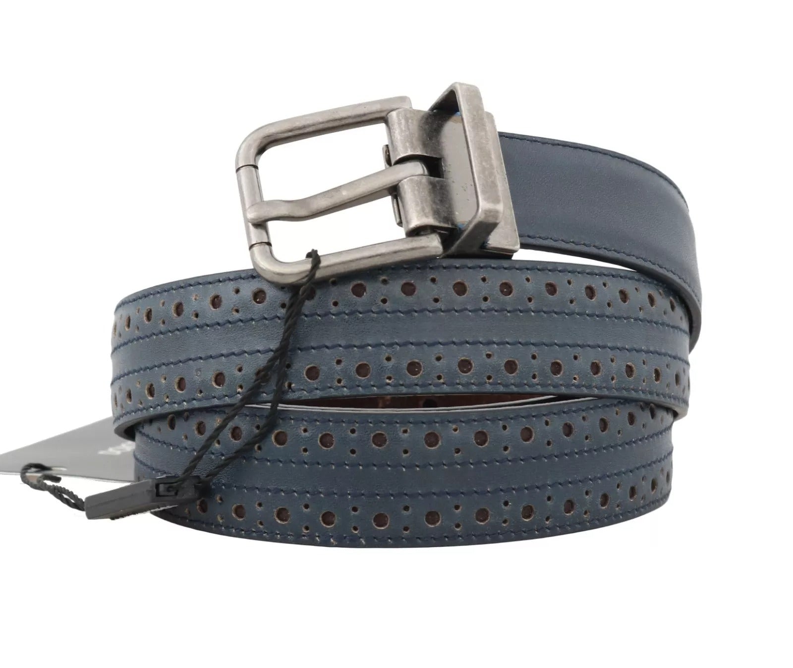 Ceinture Dolce & Gabbana en cuir perforé bleu avec boucle grise