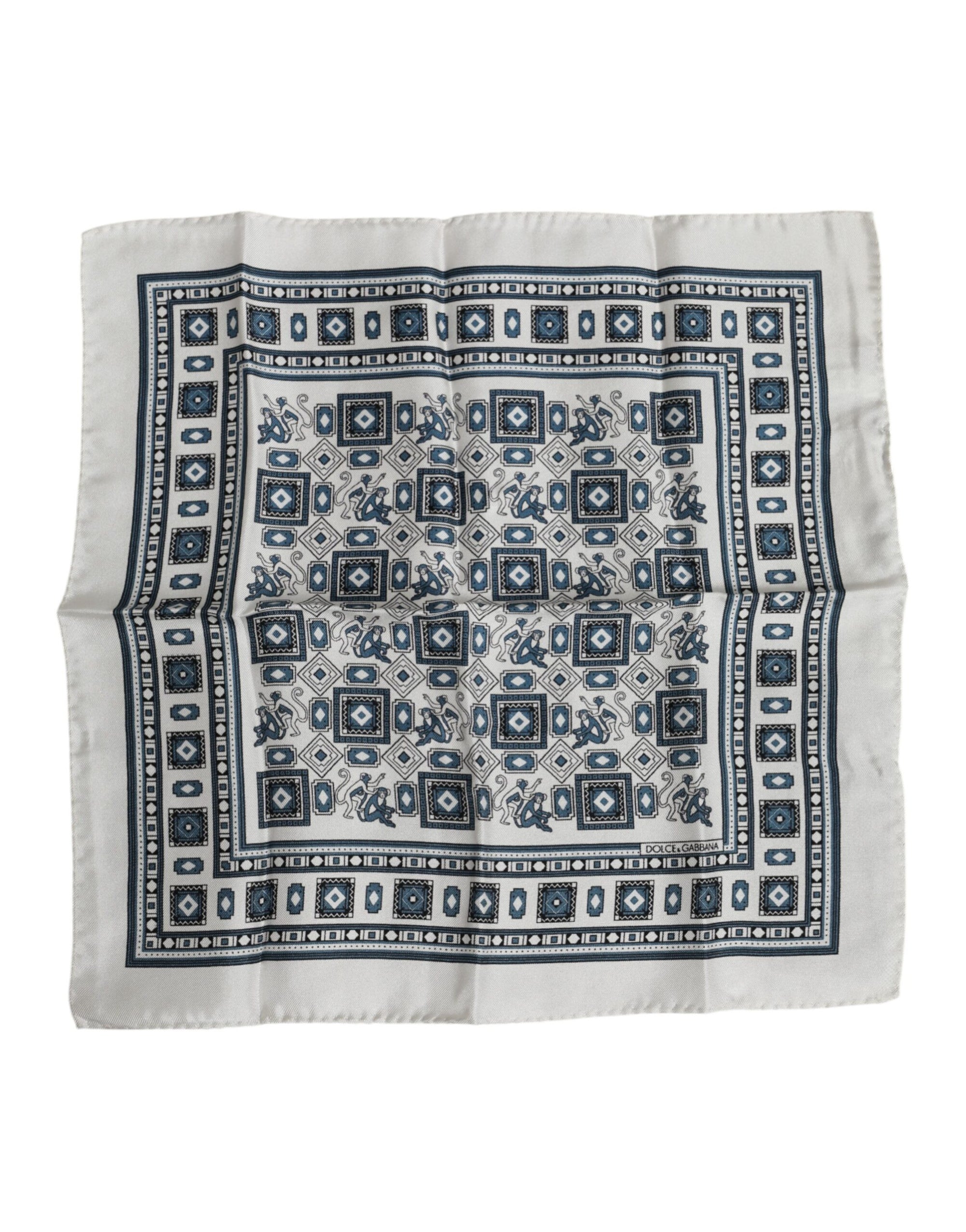 Foulard carré en soie imprimé blanc et vert Dolce &amp; Gabbana