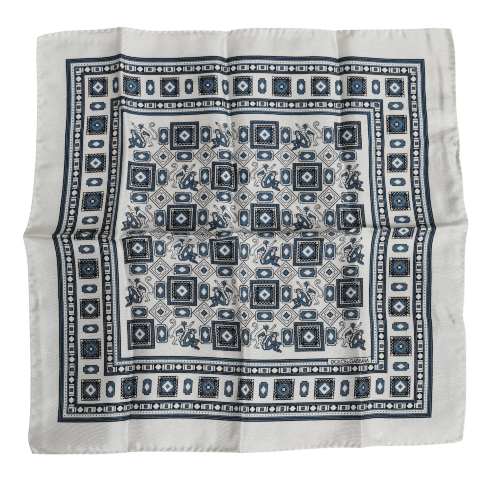Foulard carré en soie imprimé blanc et vert Dolce &amp; Gabbana