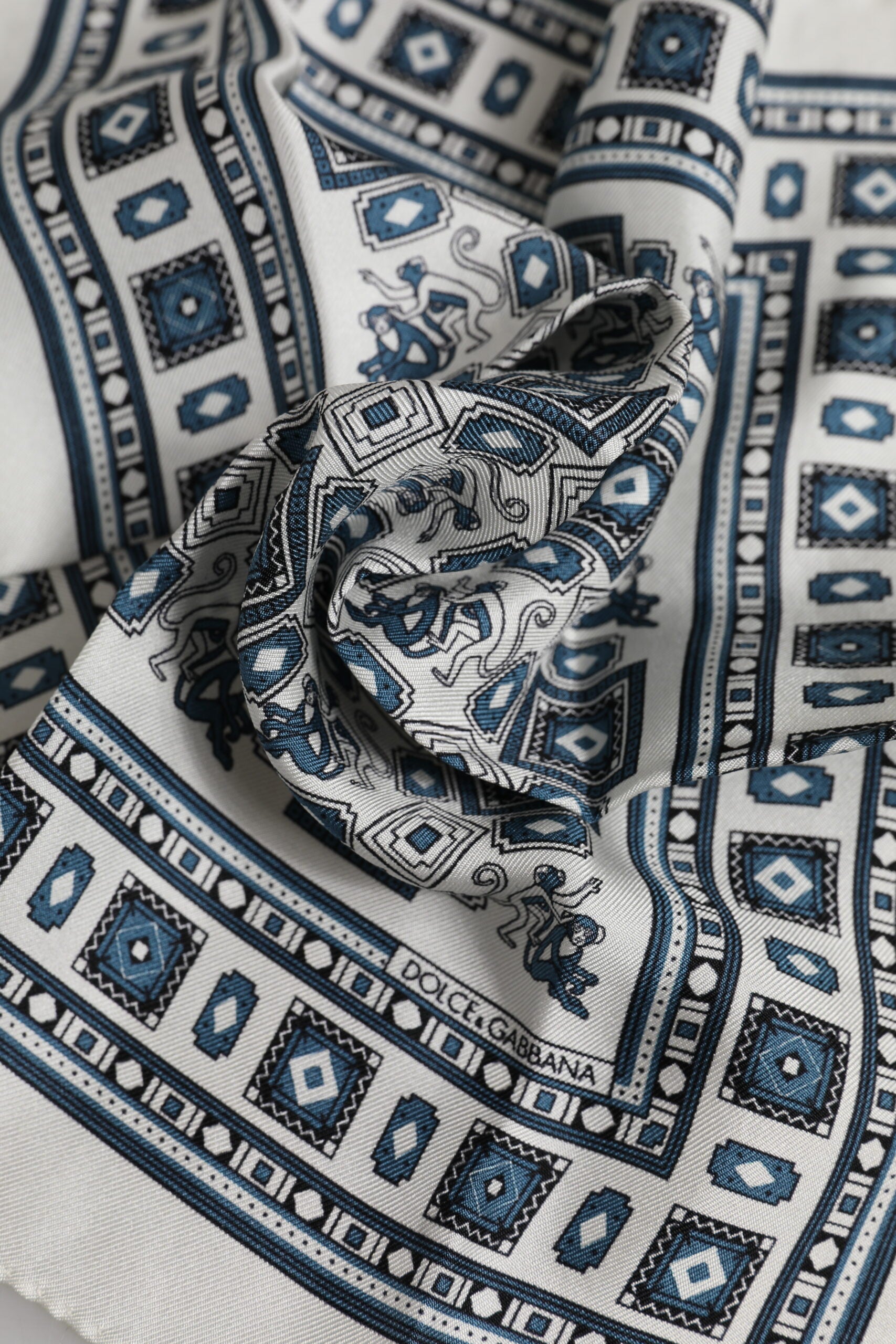 Foulard carré en soie imprimé blanc et vert Dolce &amp; Gabbana