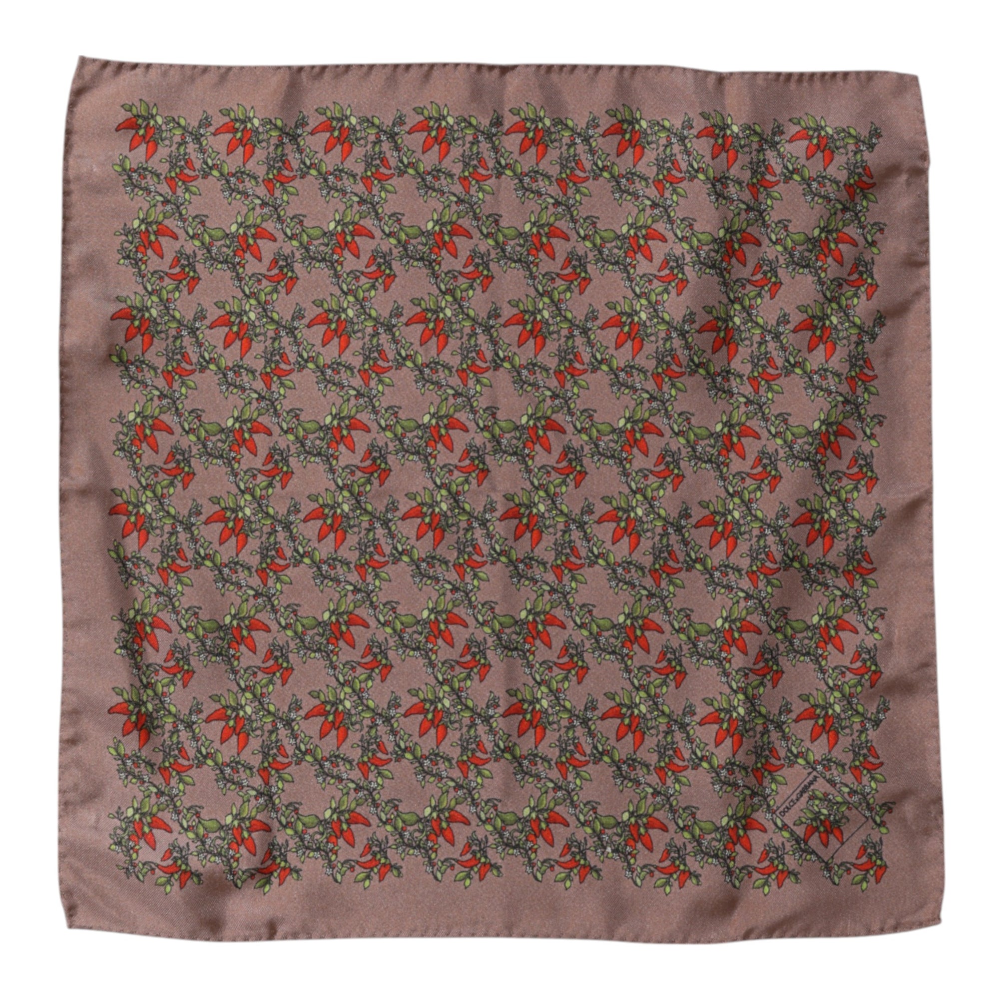 Foulard carré en soie marron piments Dolce &amp; Gabbana pour homme