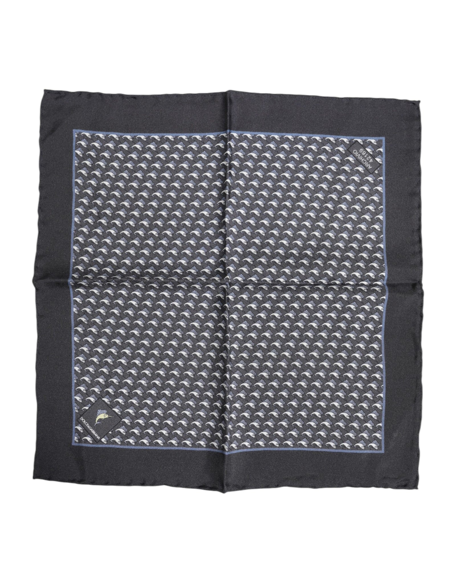 Dolce &amp; Gabbana Black Fish Print Silk Square Men Foulard Scarf