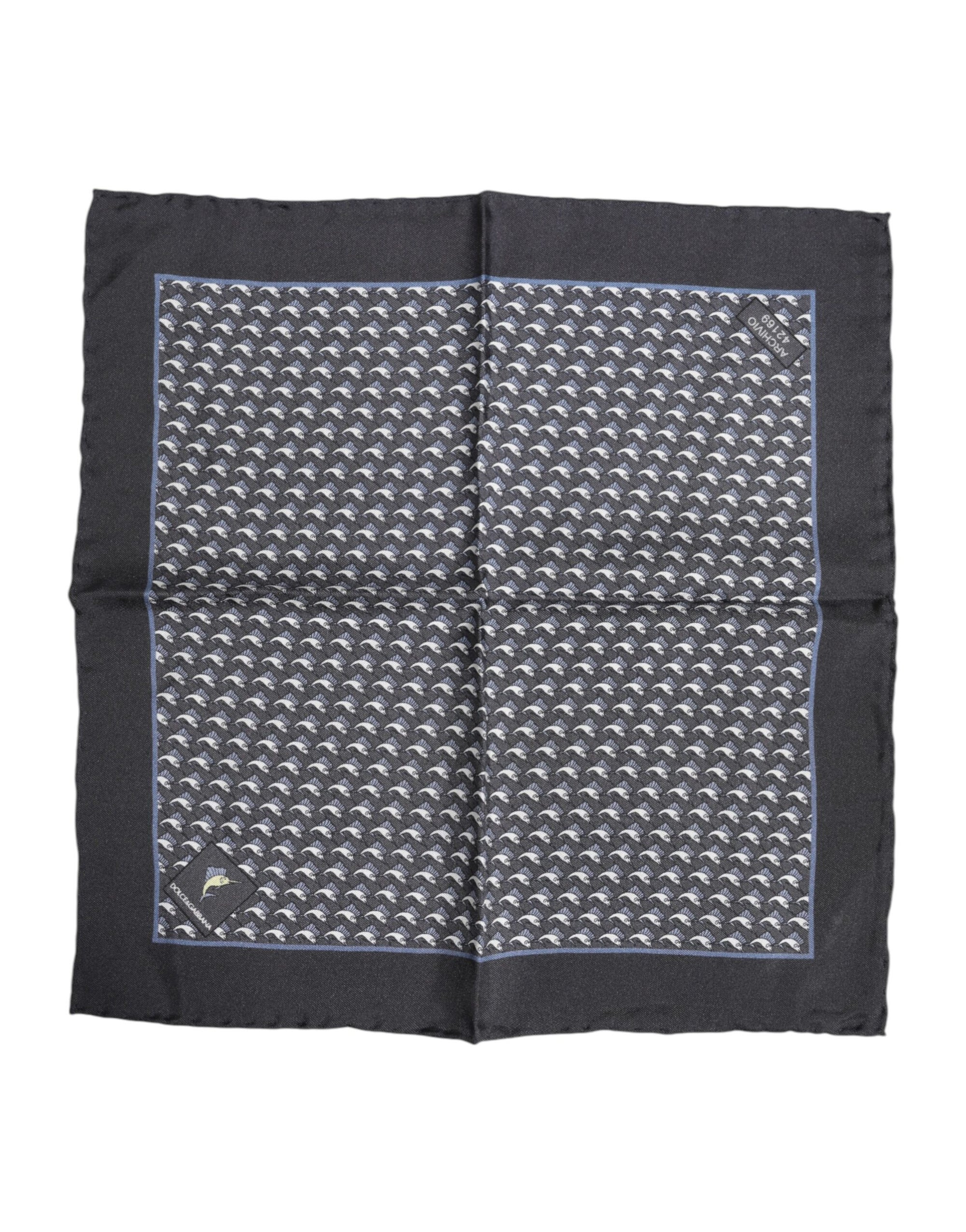 Dolce &amp; Gabbana Black Fish Print Silk Square Men Foulard Scarf