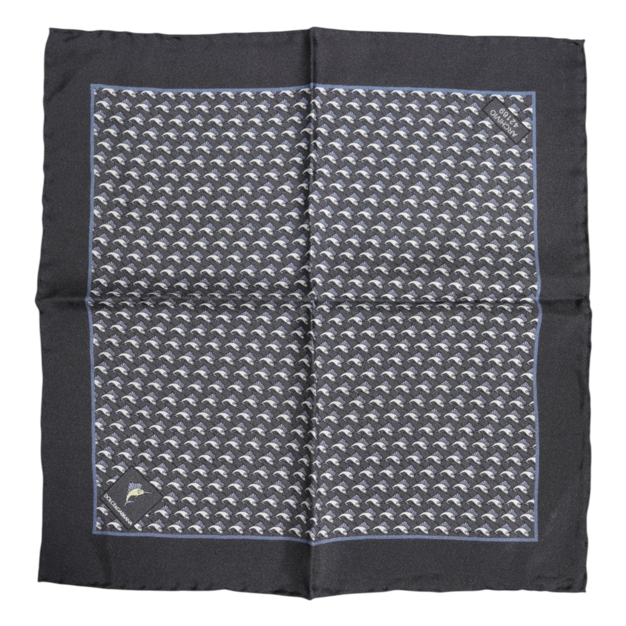 Dolce &amp; Gabbana Black Fish Print Silk Square Men Foulard Scarf