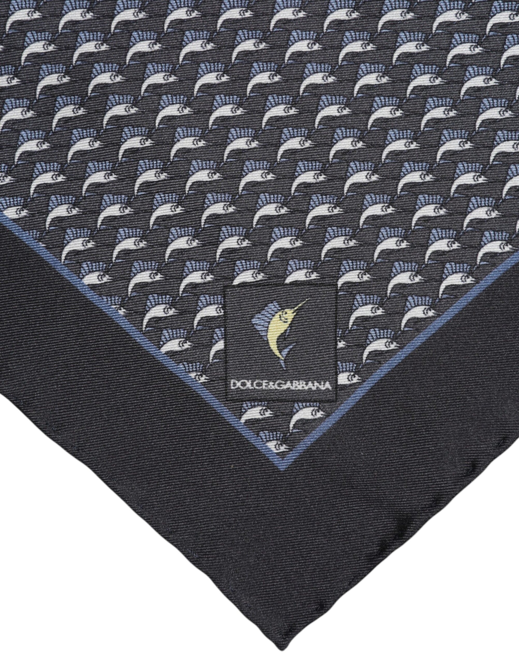 Dolce &amp; Gabbana Black Fish Print Silk Square Men Foulard Scarf