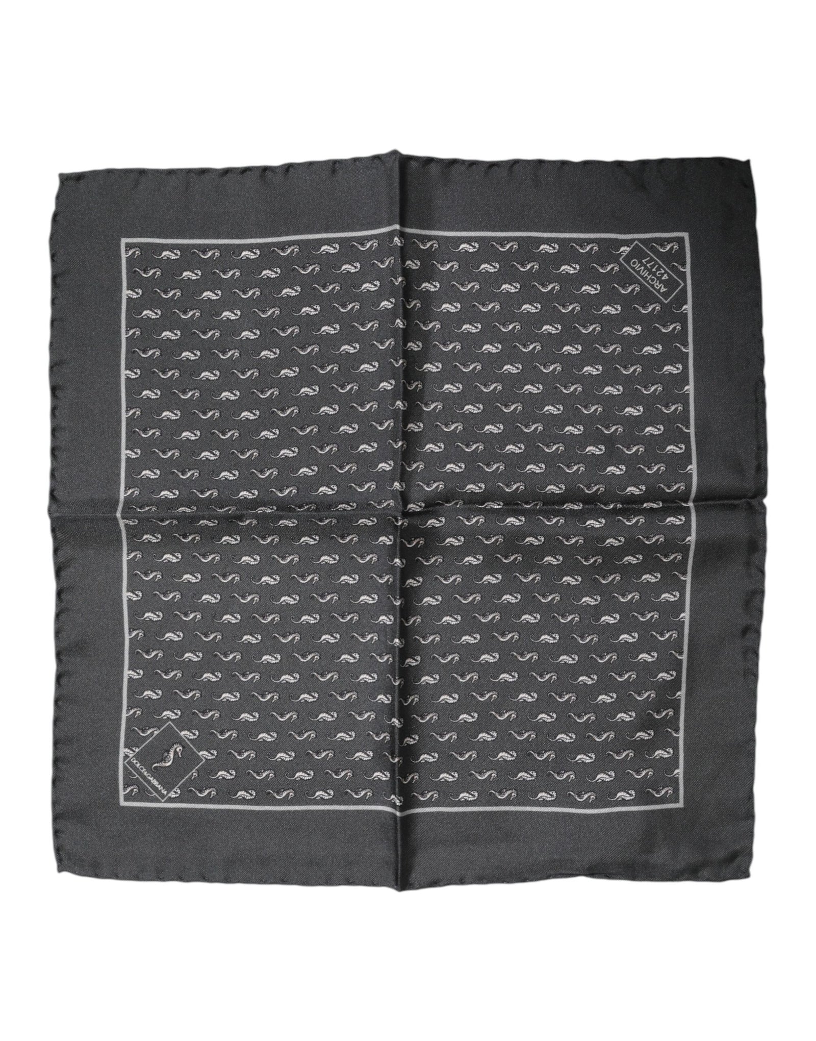 Dolce &amp; Gabbana Black Fish Print Silk Square Men Foulard Scarf