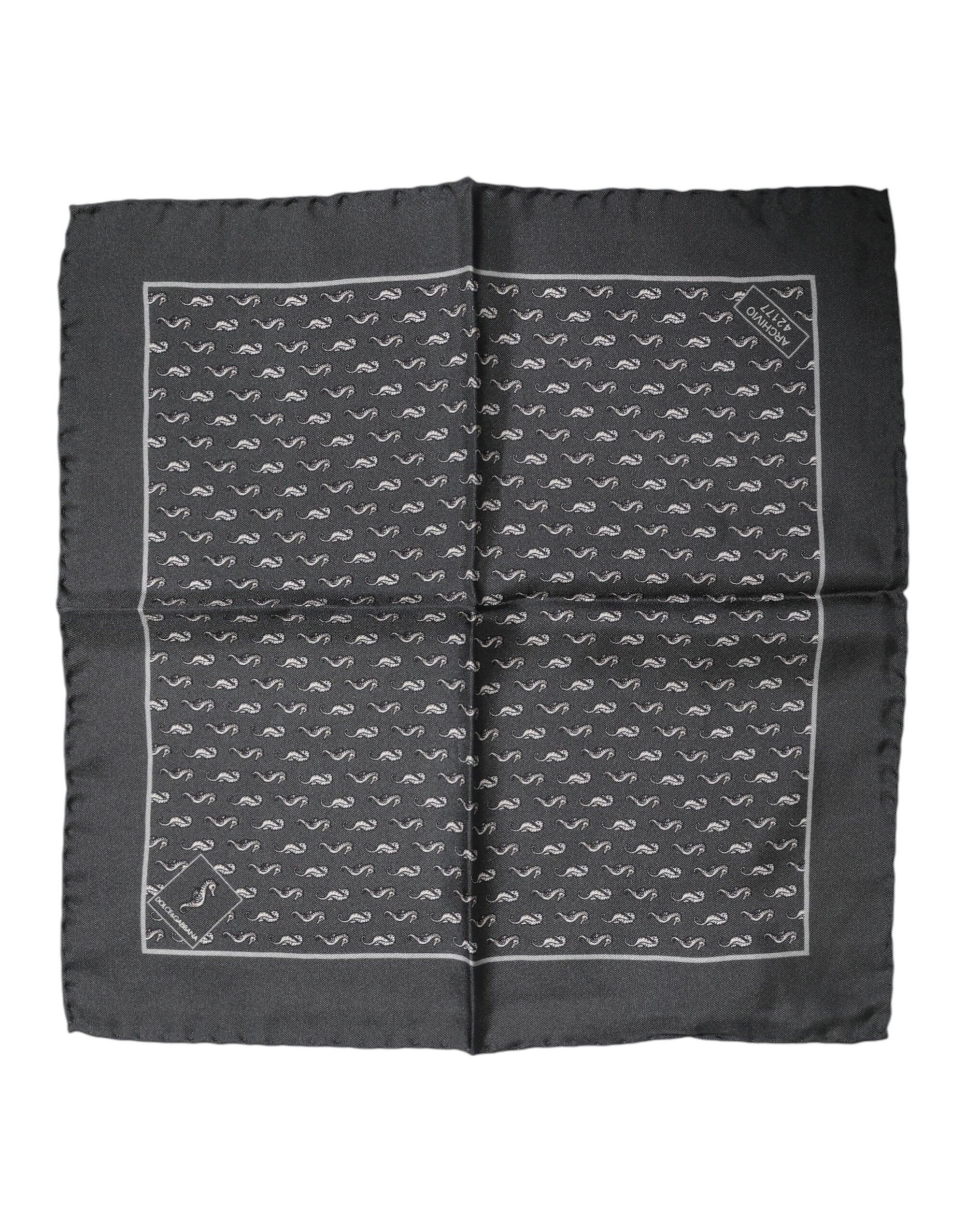 Dolce &amp; Gabbana Black Fish Print Silk Square Men Foulard Scarf