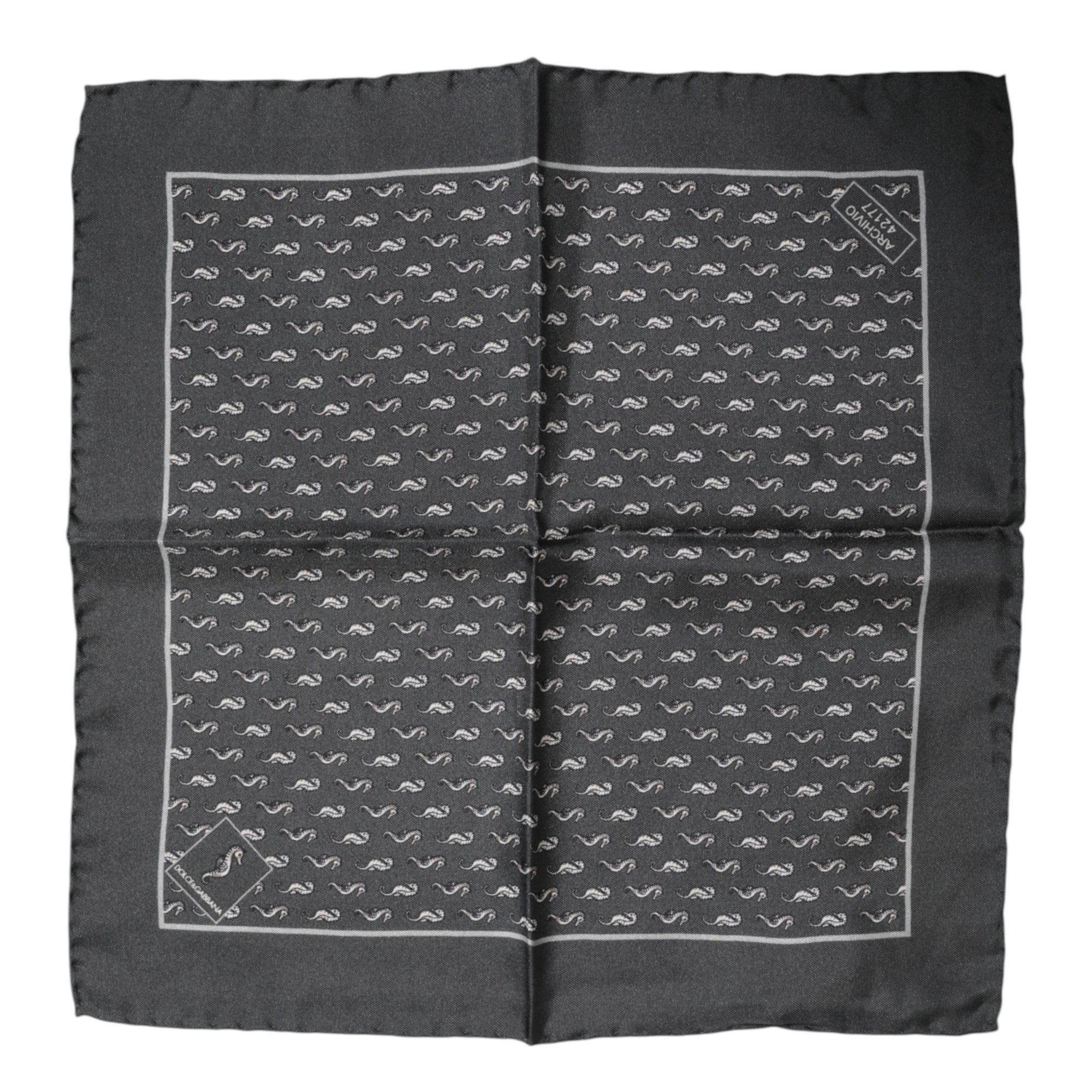 Dolce &amp; Gabbana Black Fish Print Silk Square Men Foulard Scarf