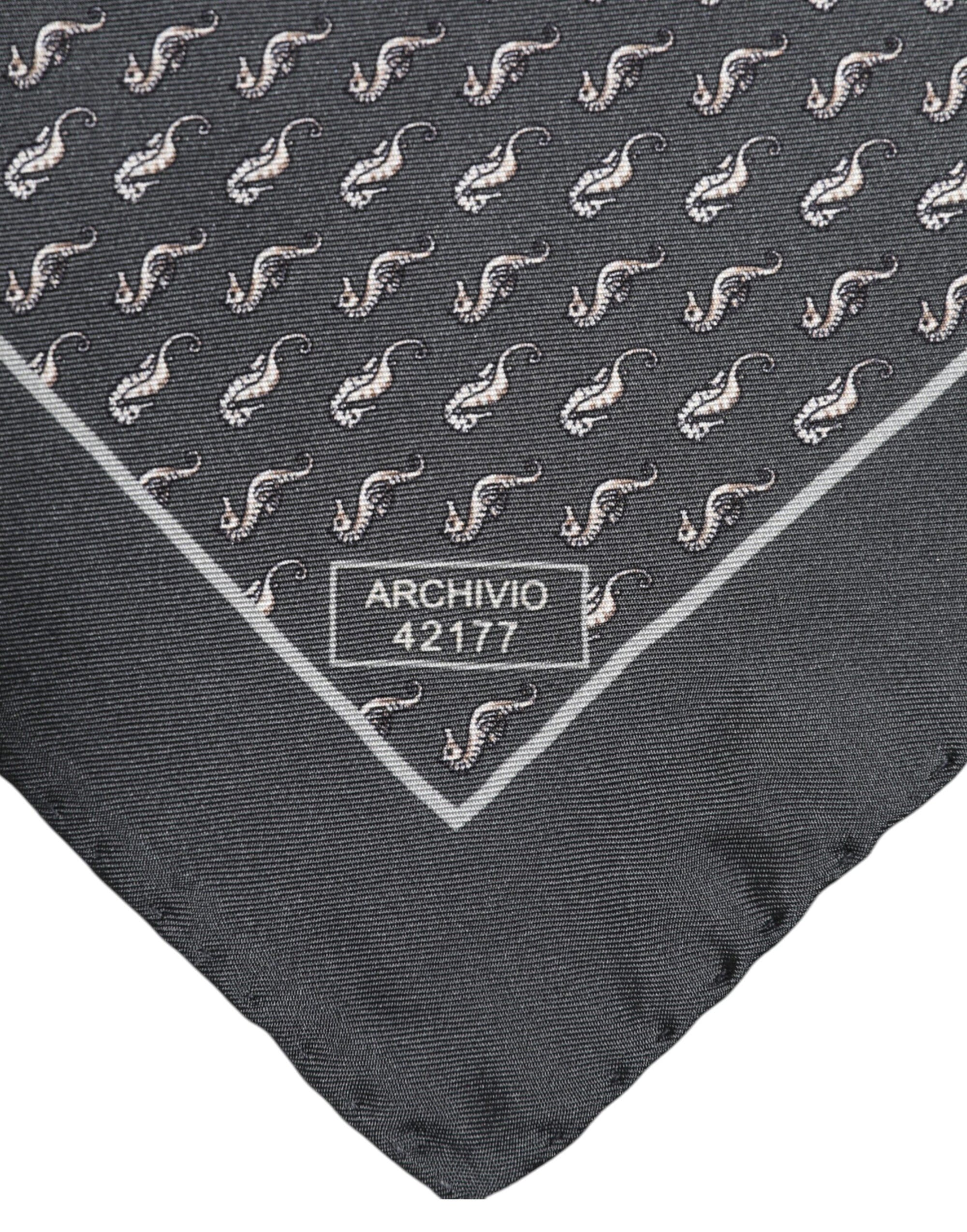 Dolce &amp; Gabbana Black Fish Print Silk Square Men Foulard Scarf