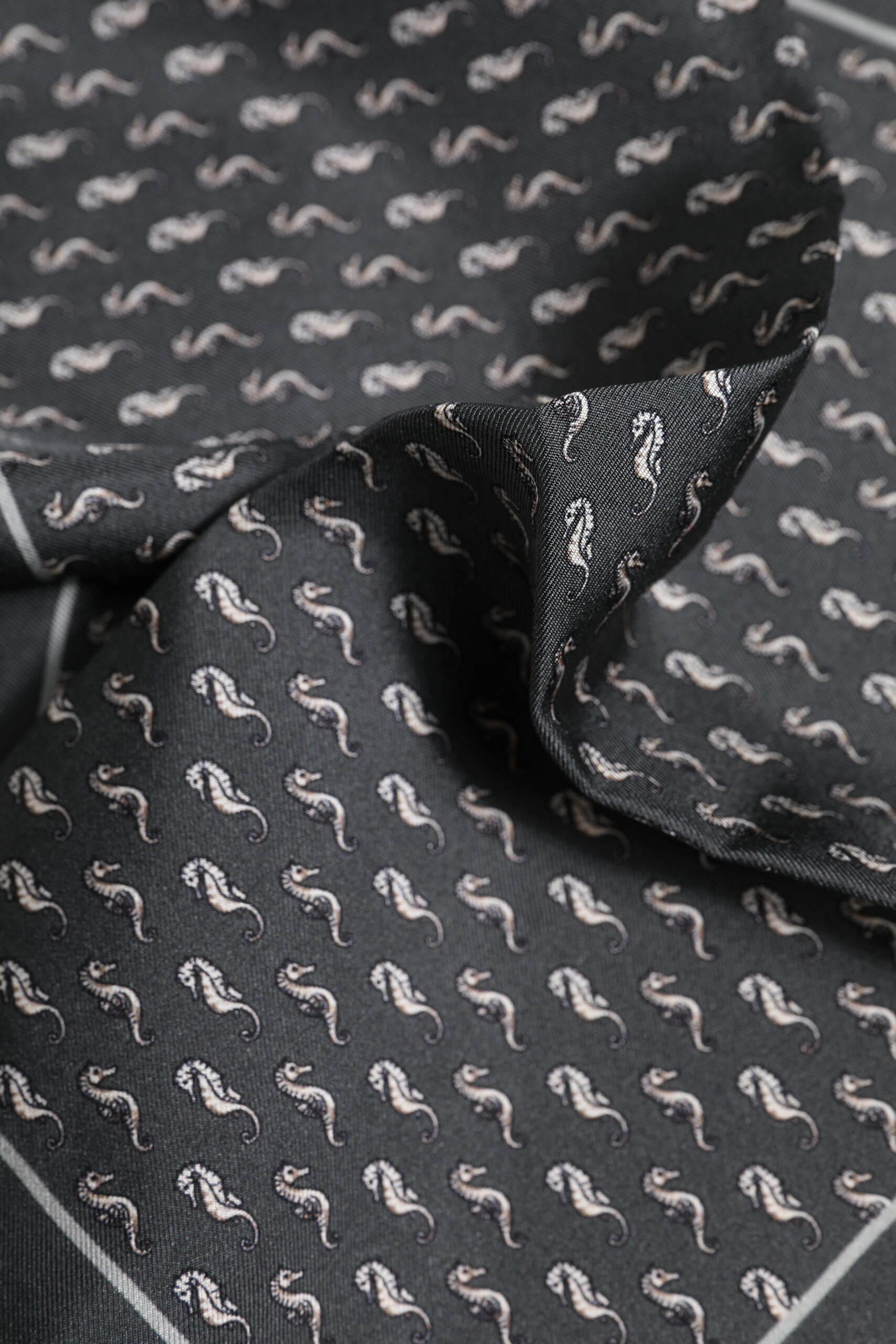 Dolce &amp; Gabbana Black Fish Print Silk Square Men Foulard Scarf