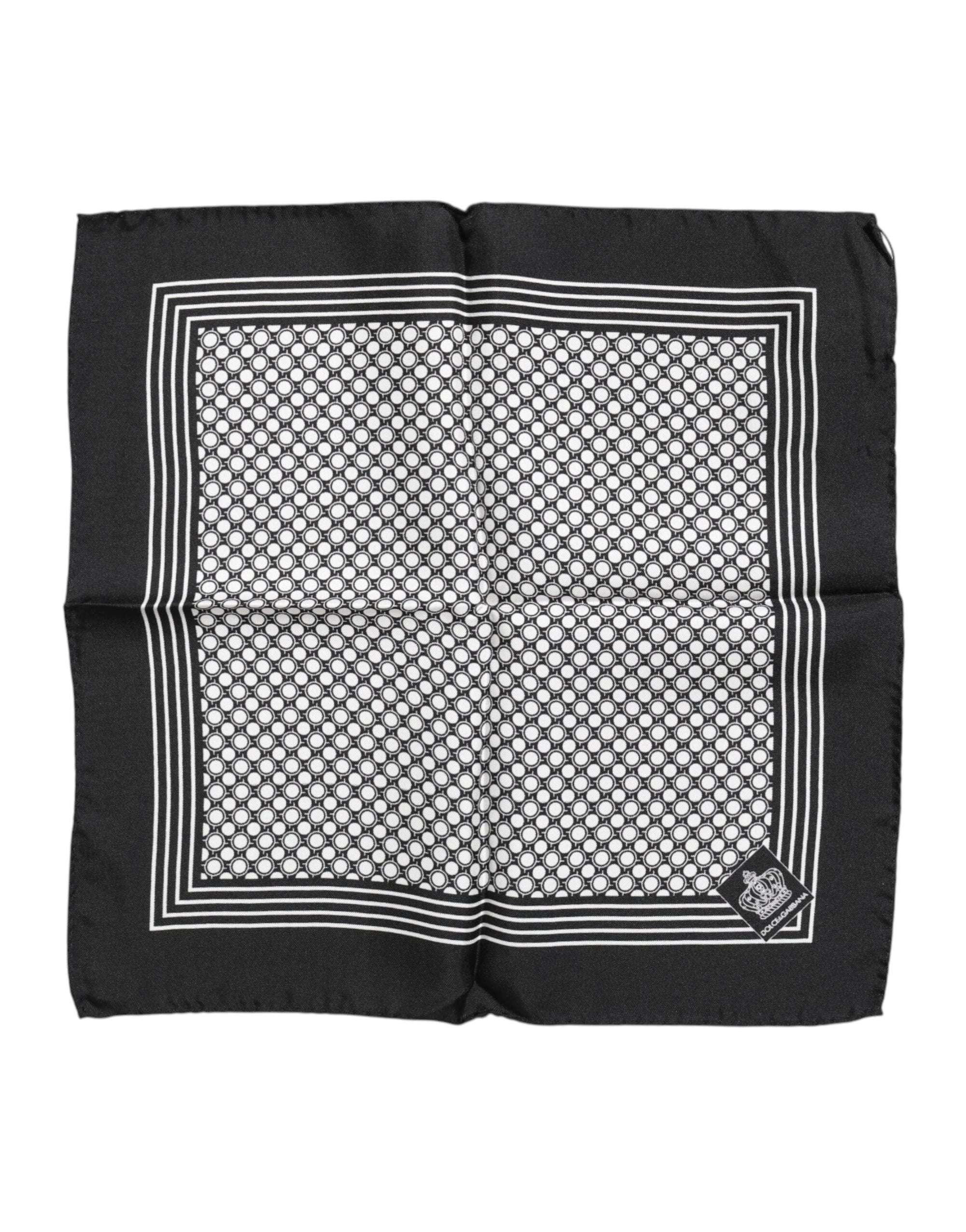 Dolce &amp; Gabbana Black White Patterned Square Men Foulard Scarf