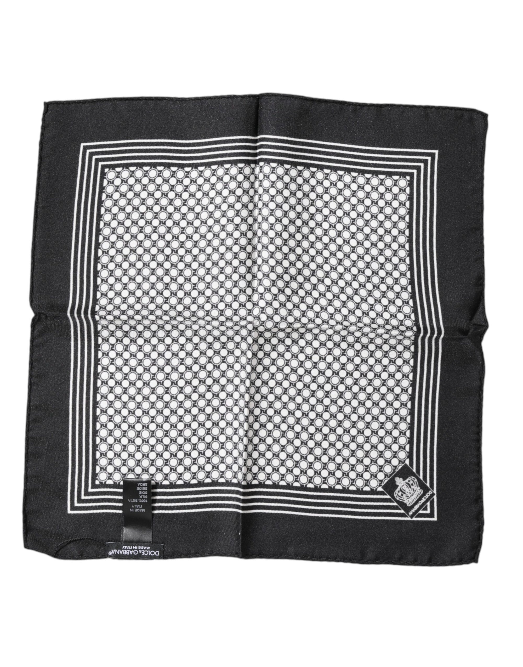 Dolce &amp; Gabbana Black White Patterned Square Men Foulard Scarf