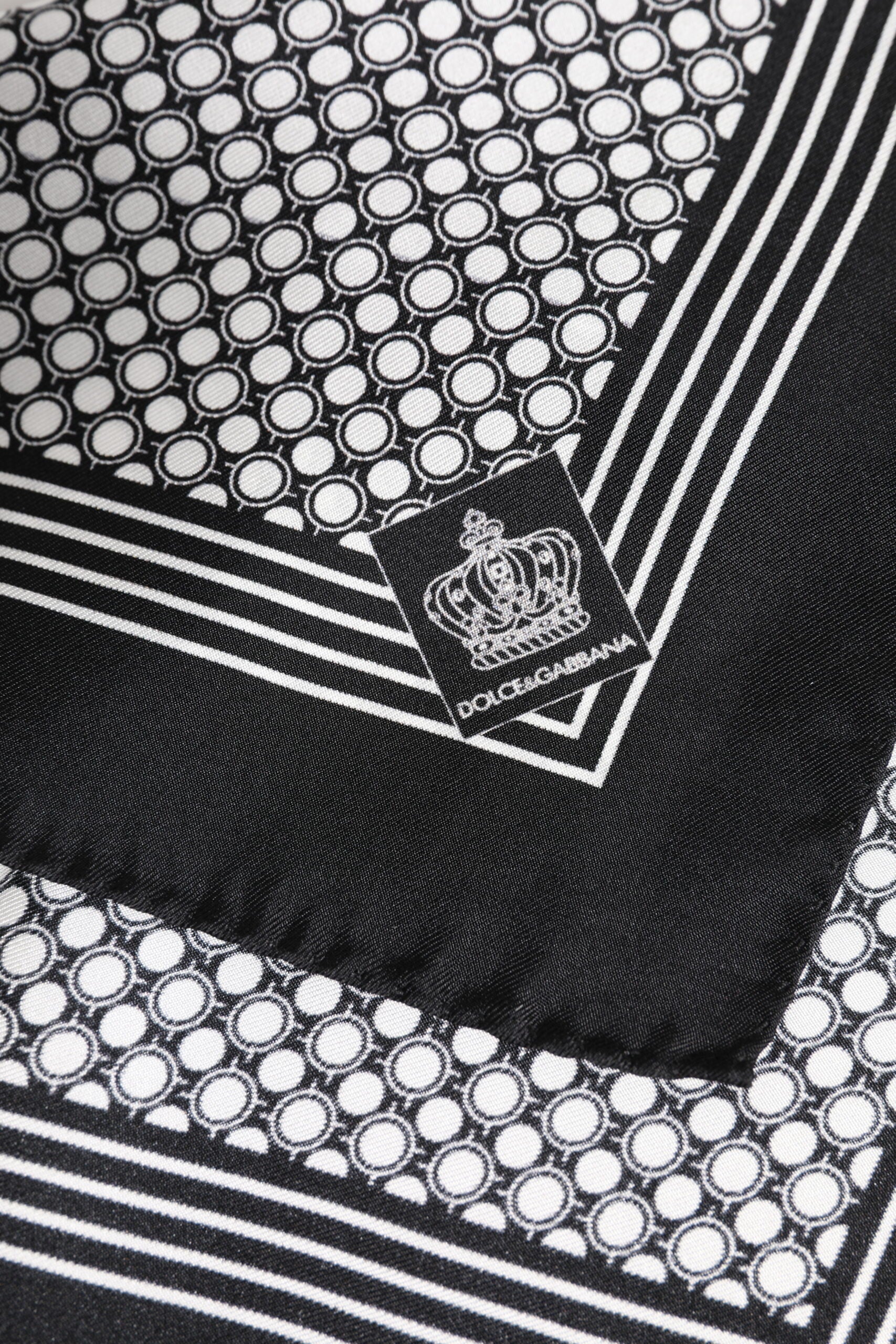 Dolce &amp; Gabbana Black White Patterned Square Men Foulard Scarf