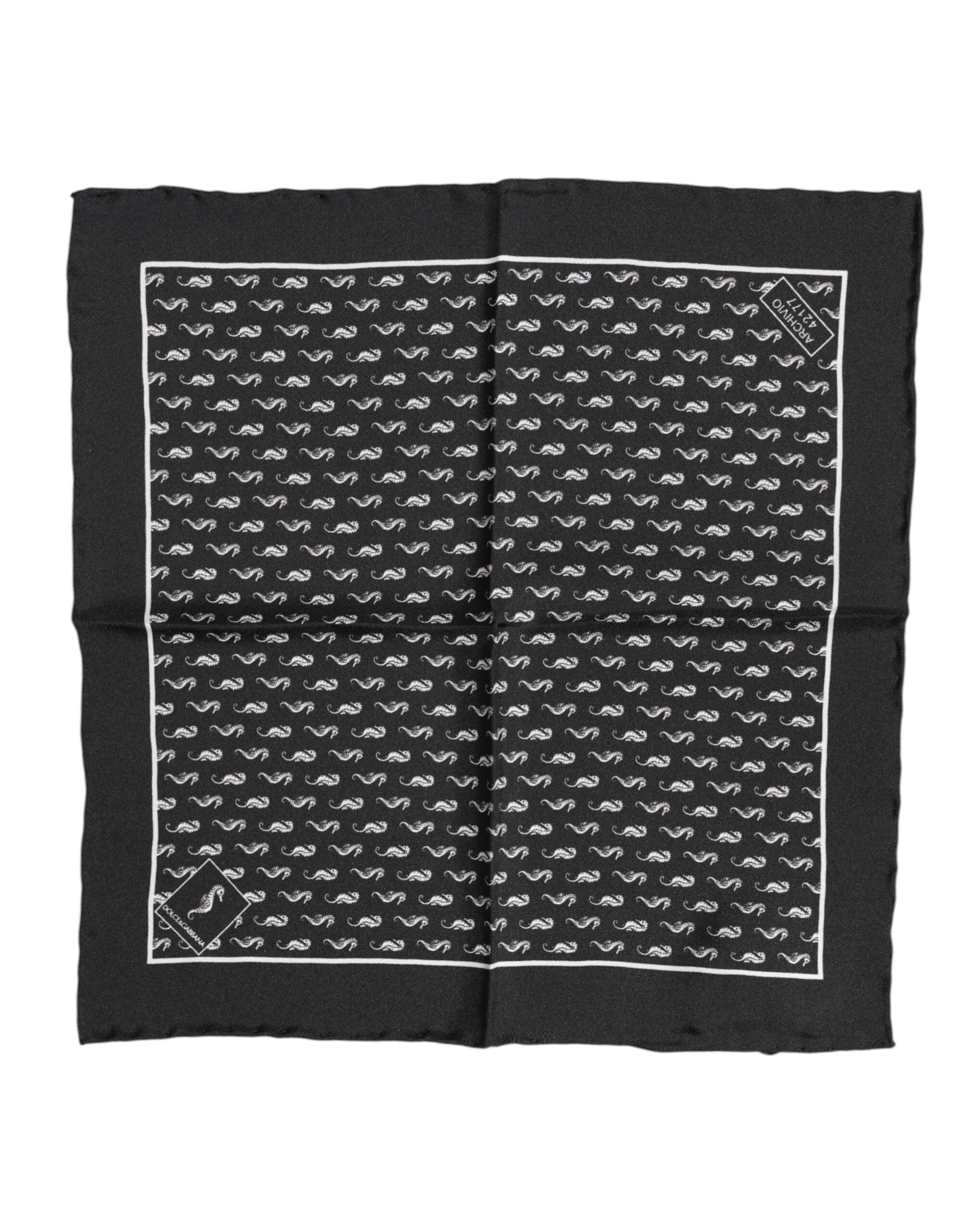 Dolce &amp; Gabbana Black Sea Horse Silk Square Men Foulard Scarf