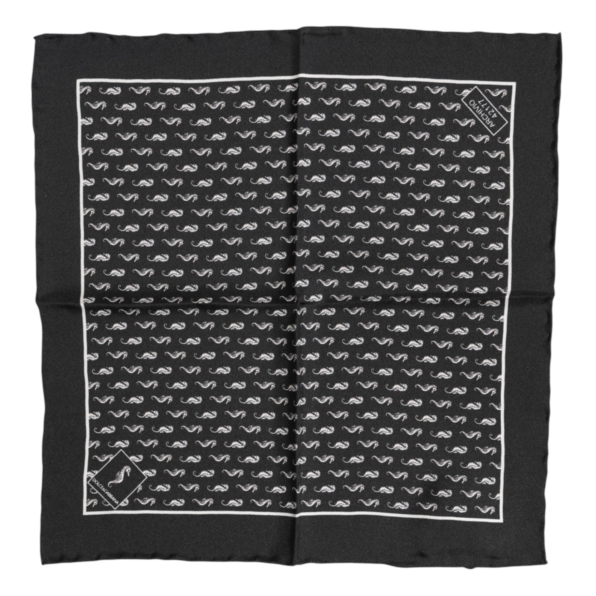 Foulard carré en soie Dolce & Gabbana pour homme, motif hippocampe noir