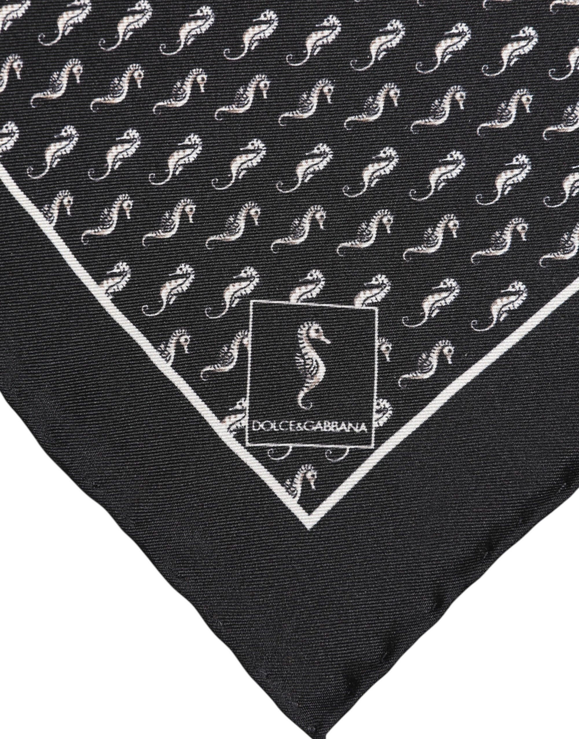 Foulard carré en soie Dolce & Gabbana pour homme, motif hippocampe noir