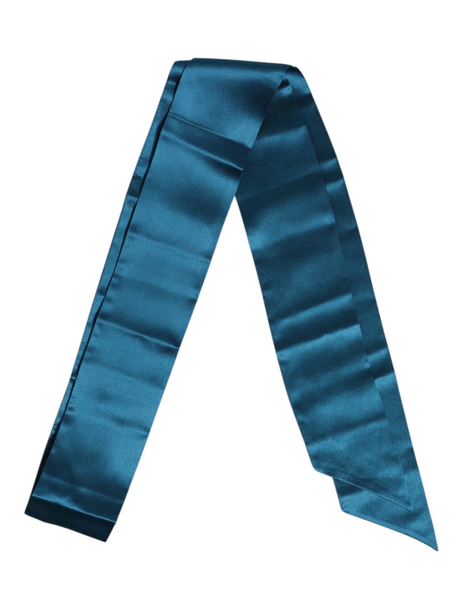 Dolce &amp; Gabbana Blue Satin Silk Skinny Foulard Wrap Scarf